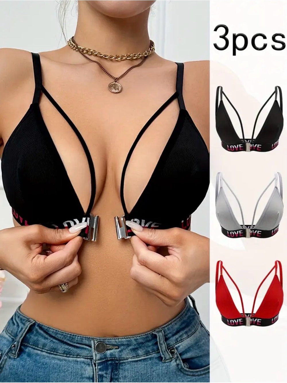 4 PCS Front-Closure Strappy T-shirt Bras multi variety pack